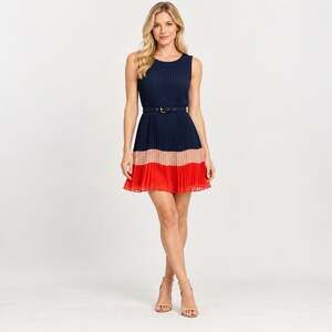 French Connection Navy Red Pleated Dress Belted Colorblock Sleeveless Mod Size 4